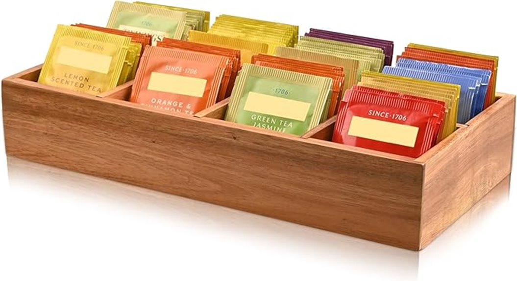 acacia wood tea organizer