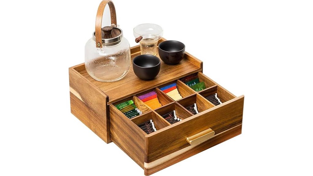 acacia wood tea organizer