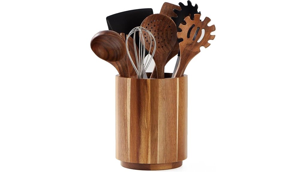 acacia wood utensil holder