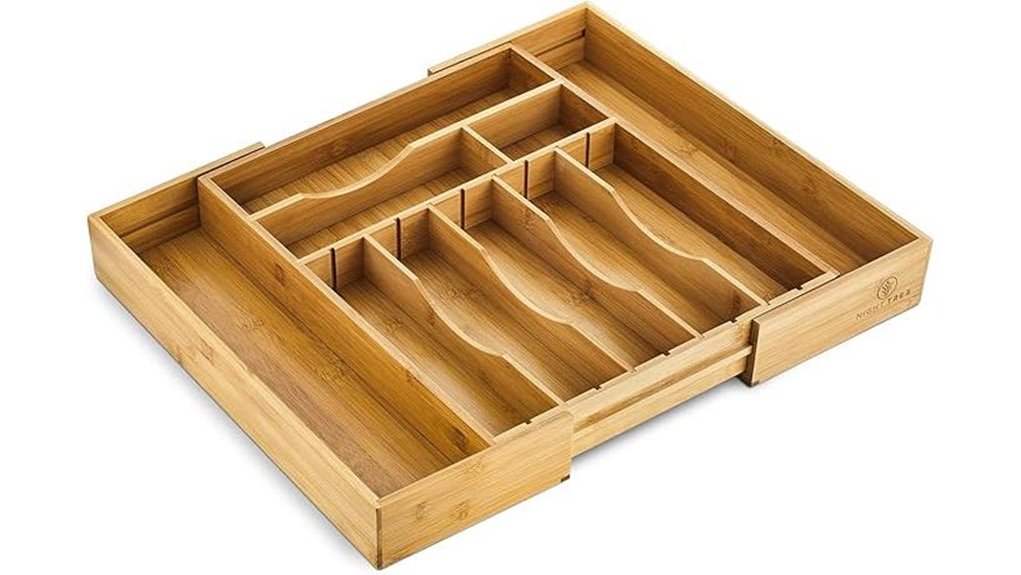 adjustable bamboo flatware organizer