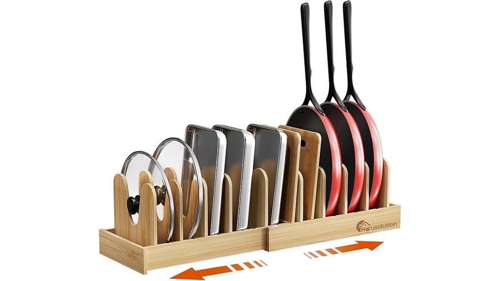 adjustable bamboo pot organizer