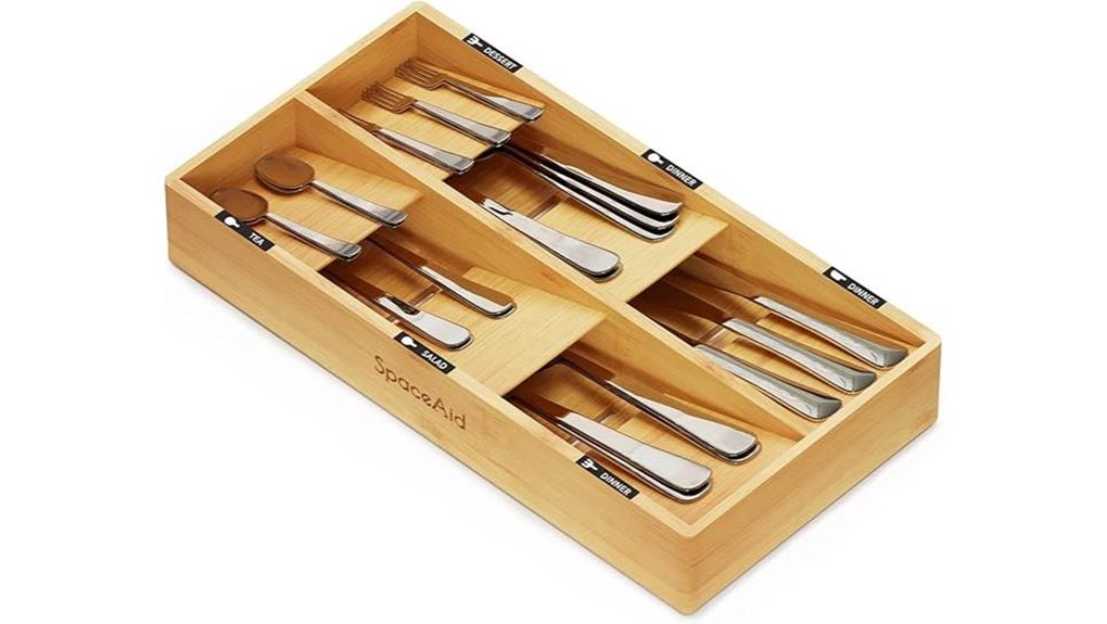 bamboo silverware organizer with labels