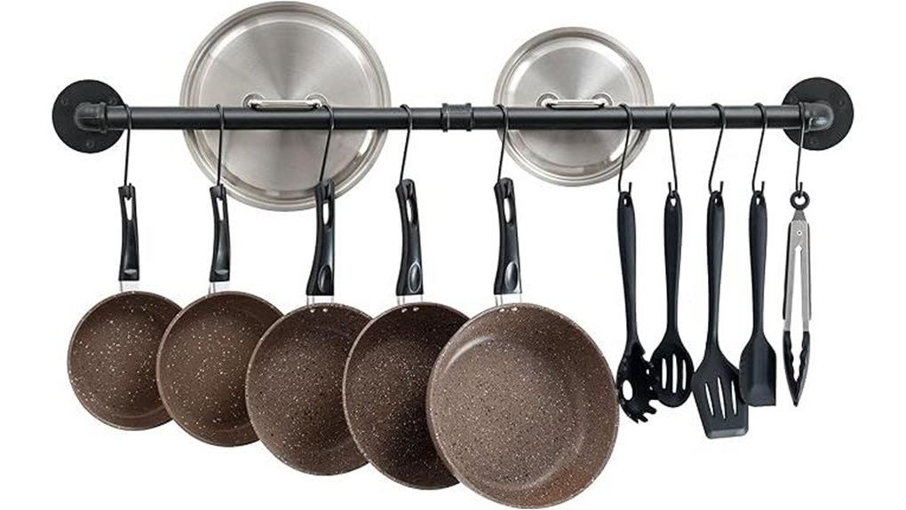 black pot rack with hooks