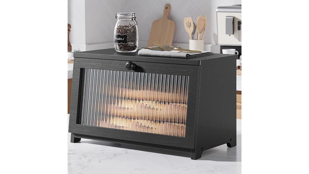 black wooden bread box