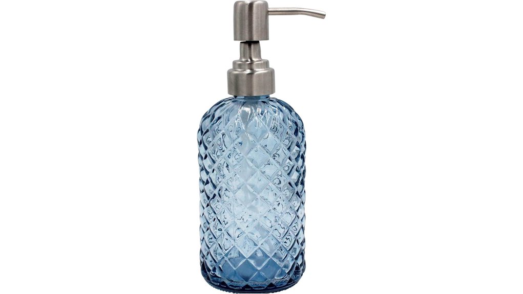 blue glass soap dispenser