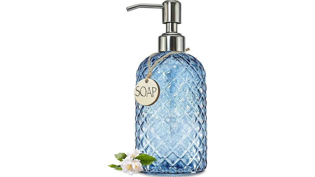 blue patterned glass dispenser