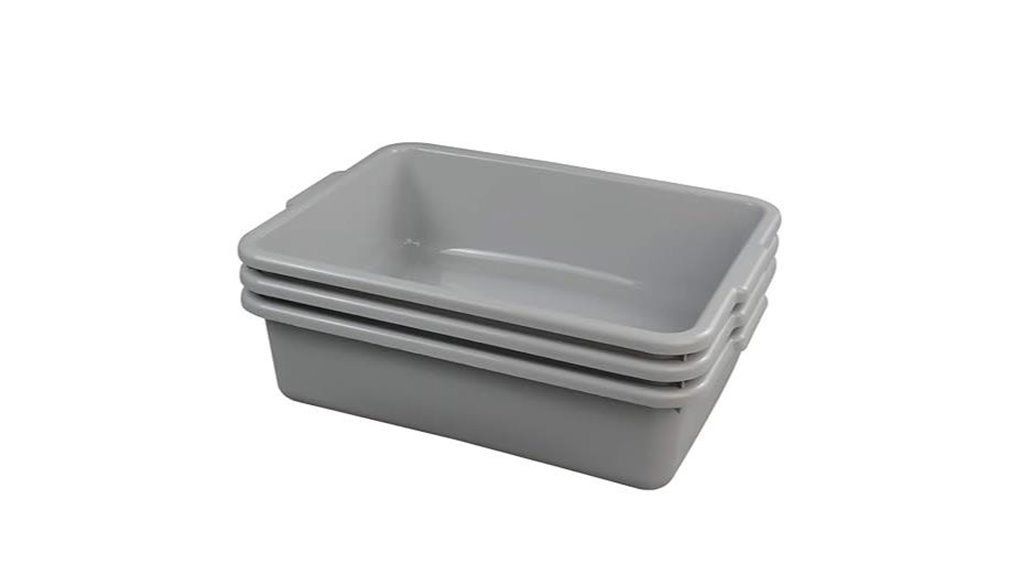 grey plastic dish tubs