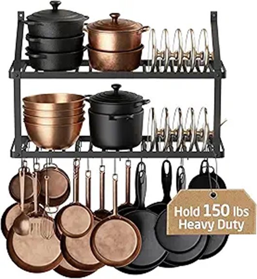 high capacity wall mounted pot rack