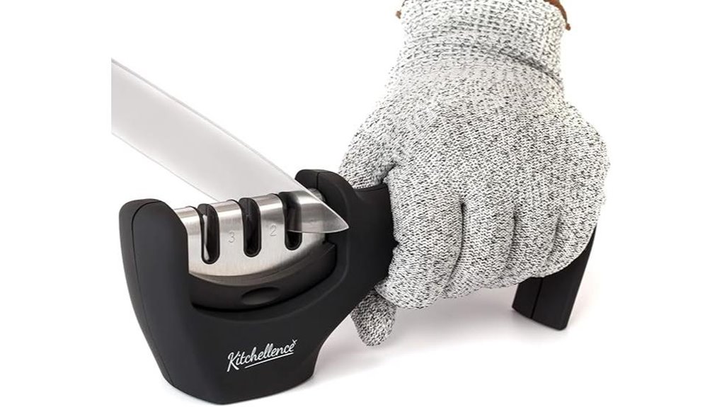 knife sharpener and gloves