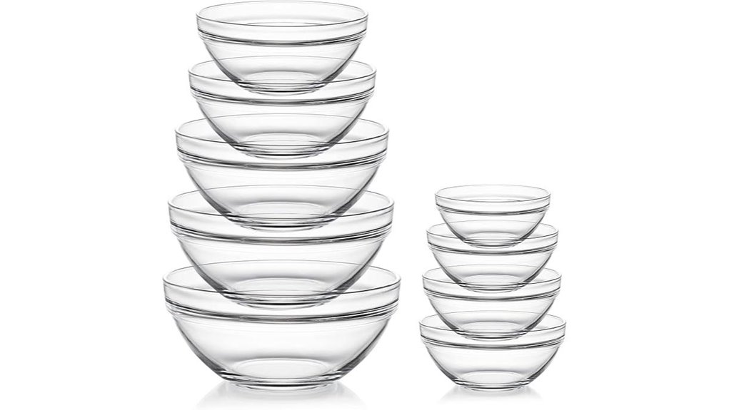 nine glass mixing bowls