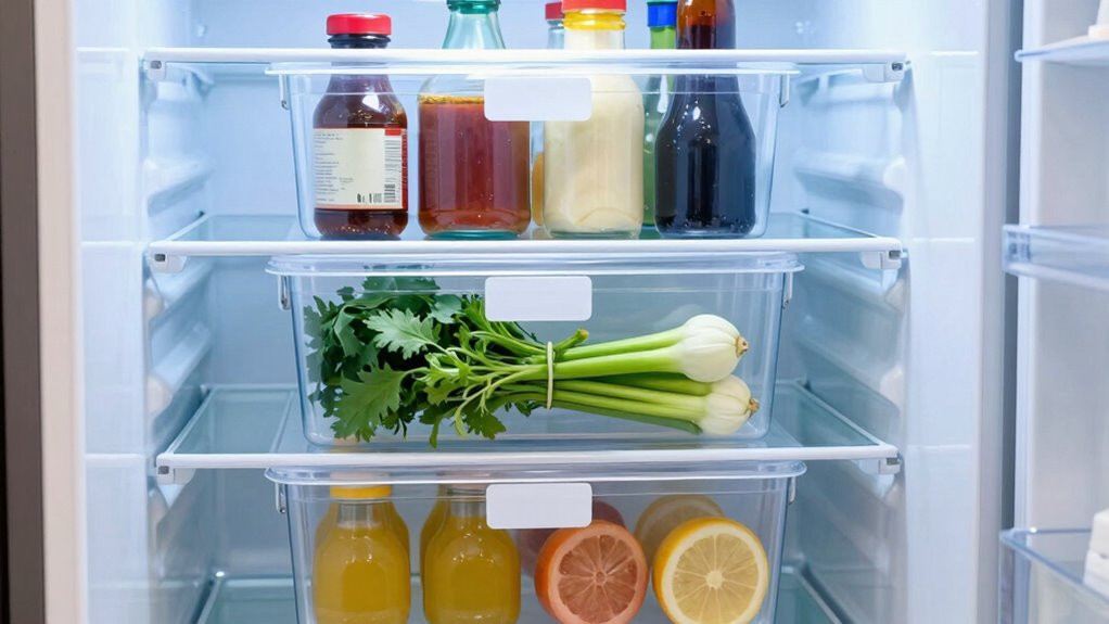 organize refrigerator with bins