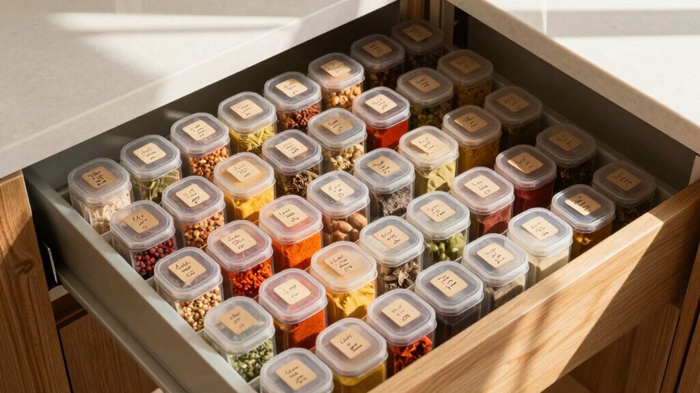 organized spice drawer inserts