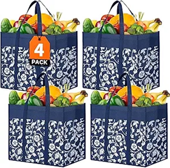 reusable blue grocery bags