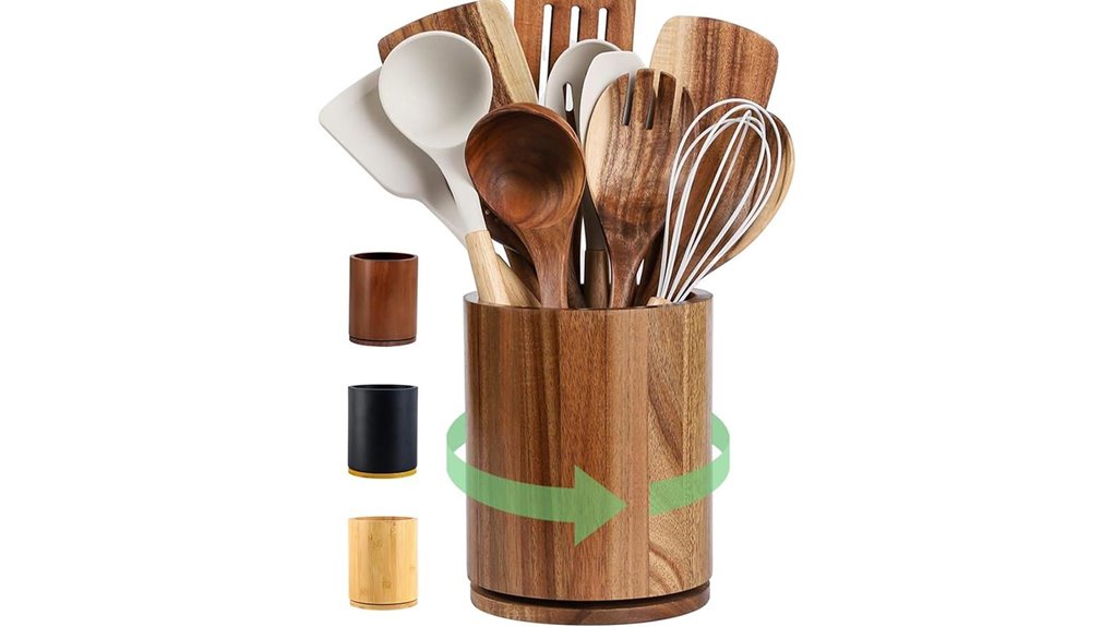 rotating wooden utensil holder