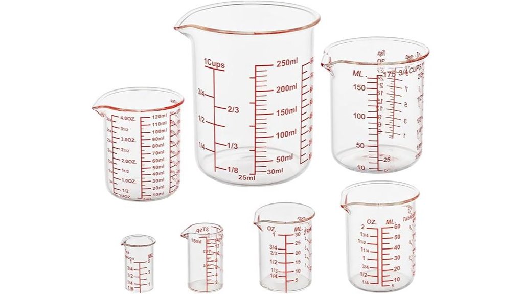 seven piece glass measuring set