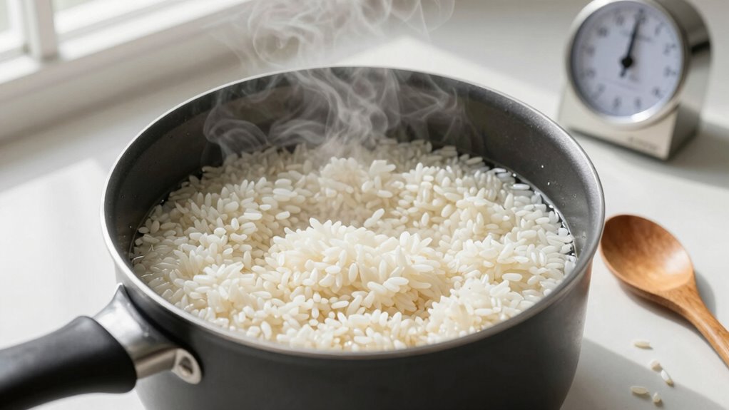 steaming rice to tenderness