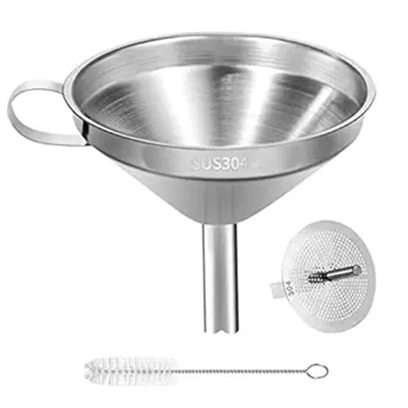 strainer equipped stainless steel funnel