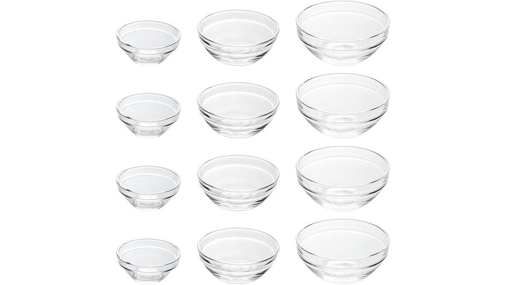 twelve clear glass bowls