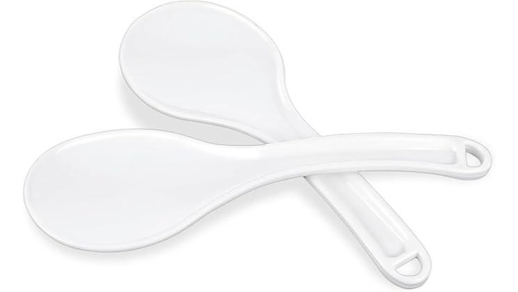 two white rice spoons