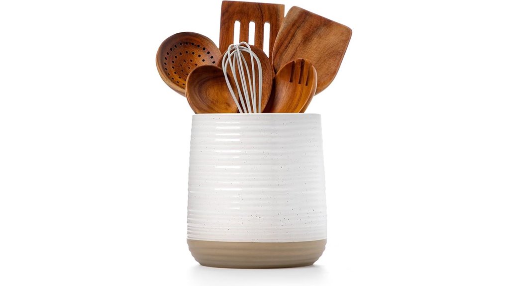 white ceramic utensil holder