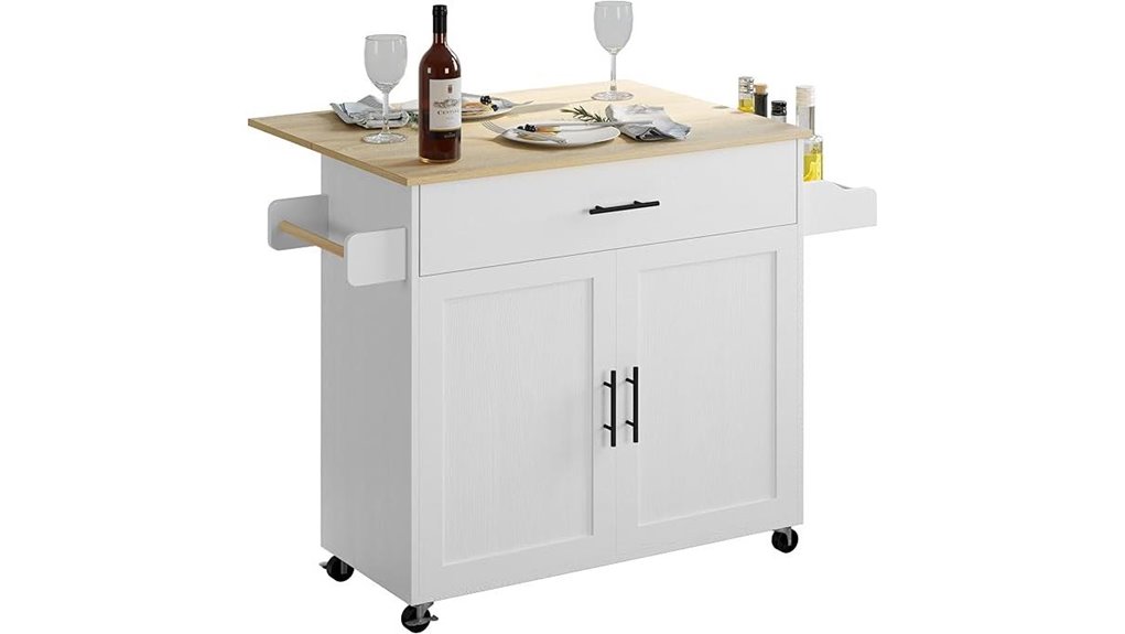 white kitchen island on wheels