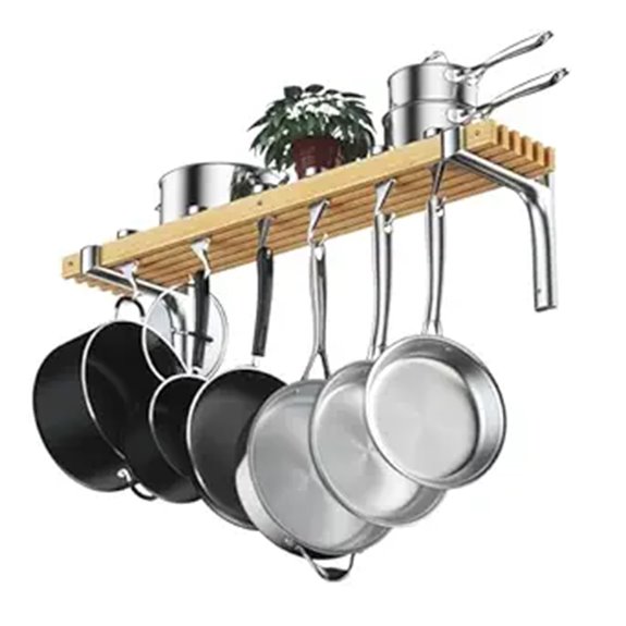 wooden wall mounted pot rack